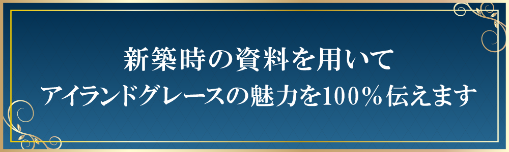 新築時の資料を用いてアイランドグレースの魅力を100％伝えます